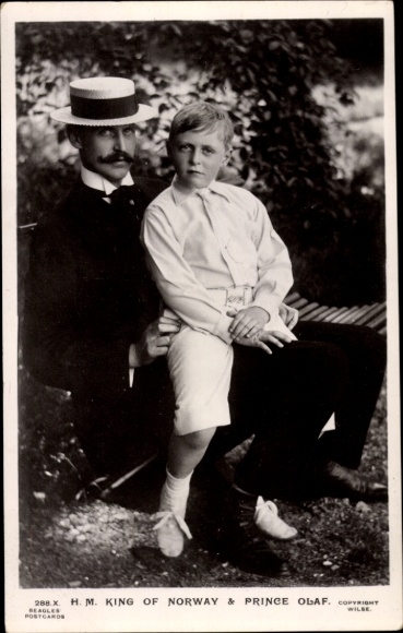Ak, król Norwegii Haakon VII, książę Olav, portret
