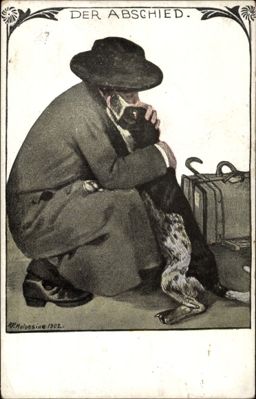 Kunstenaar Ak Pfeiffer, Richard, The Farewell, Man, Dog