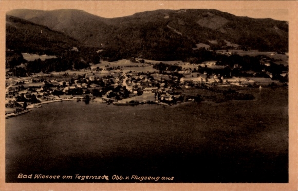 Postcard Bad Wiessee in Upper Bavaria, aerial photograph of the town on Lake Tegernsee