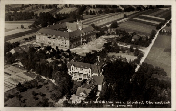 Postcard Erlenbad Obersasbach Sasbach in the Ortenau, monastery of the Franciscan nuns, aerial photo