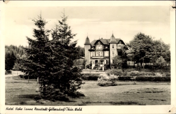 Postcard Bad Liebenstein in the Thuringian Forest, Hotel Hohe Tanne, large villa, tree, park landscape