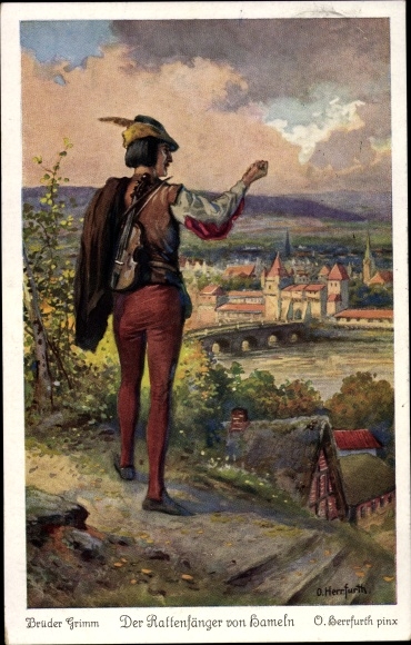 Künstler Ak Herrfurth, Oskar, Märchen, Gebrüder Grimm, Der Rattenfänger von Hameln