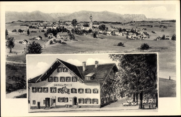 Artist PC Königsdorf in Oberbayern, view of the town, Gasthof zur Post
