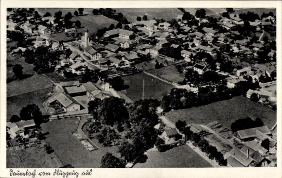 Postcard Sauerlach in Upper Bavaria, aerial view of houses, landscape, airplane