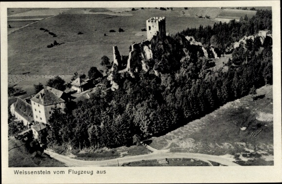 Ak Weißenstein Regen im Bayerischen Wald, Ruine Weißenstein, Fliegeraufnahme