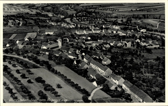 Postcard Ormesheim Mandelbachtal in Saarland, aerial photograph