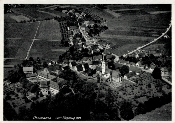 Postcard Oberstadion in Upper Swabia, aerial view of rural surroundings, buildings, streets