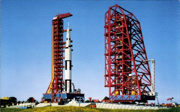 Postcard Cape Canaveral Florida USA, Kennedy Space Center, Cape Canaveral with a Saturn V rocket...