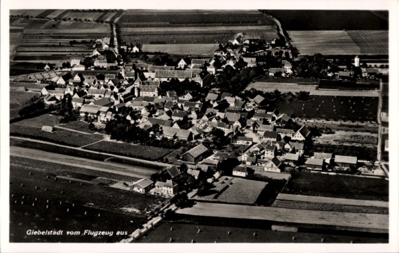 Postcard Giebelstadt in Lower Franconia, aerial view of numerous houses, rural surroundings