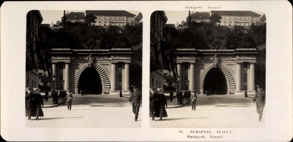 Stereo Photo Budapest Hungary, 1906, Tunnel