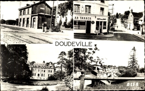 Ak Doudeville Seine-Maritime, Bahnhof, Route de Rouen, Les Nids, Gesamtansicht