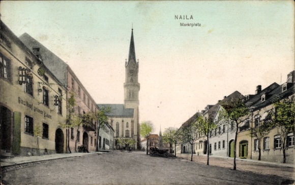 KP Naila w Górnej Frankonii, rynek, zajazd Grüner Baum, kościół