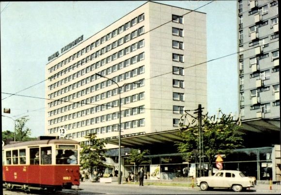 Postcard Katowice Katowice Upper Silesia, Hotel Katowice, Tram