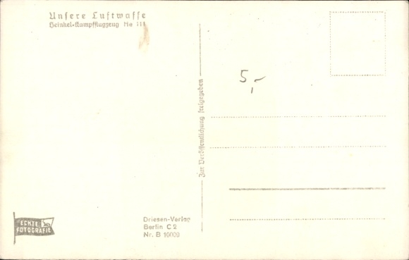 Postcard German Air Force, Heinkel fighter aircraft He 111