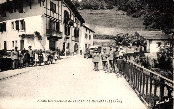 Postcard Luzaide Valcarlos Navarra, border bridge