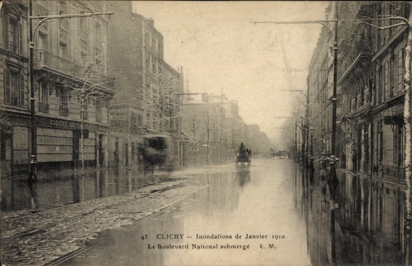PC Clichy Hauts de Seine, Inondations de Janvier 1910, Le Boulevard National submergé