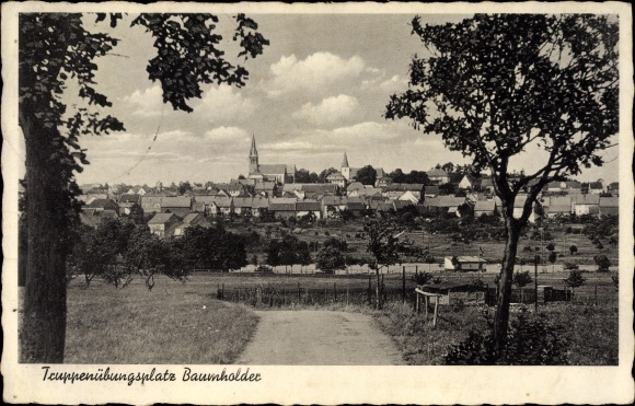 Postcard Baumholder in Westrich, military training area, town view