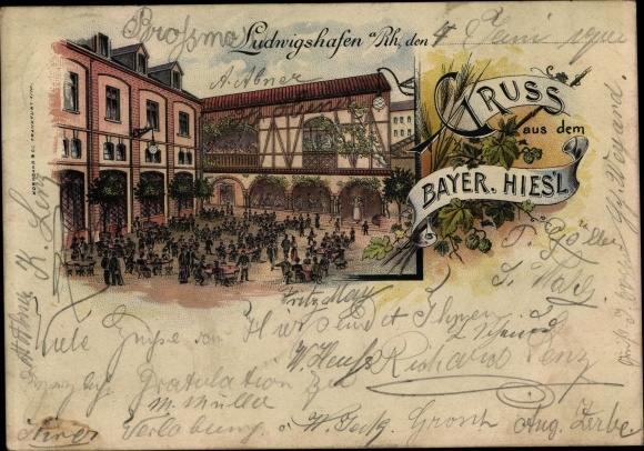 Litho Ludwigshafen am Rhein, Gastwirtschaft Bayer. Hies´l