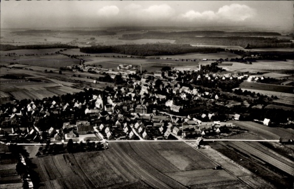 Postcard Schrozberg in Württemberg, aerial photograph