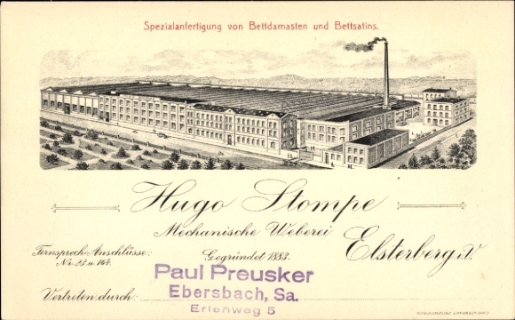 Ak Elsterberg im Vogtland, Mechanische Weberei Hugo Stompe