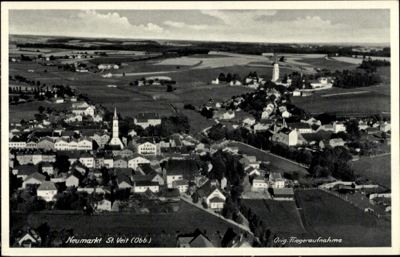 Postcard Neumarkt Sankt Veit an der Rott Upper Bavaria, aerial photograph, landscape with city view, churches