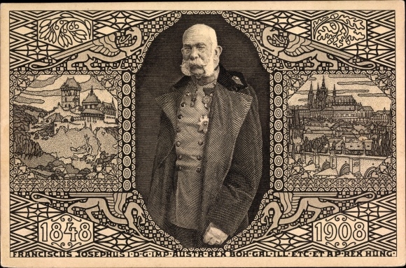 Ganzsachen Ak Kaiser Franz Joseph I., Portrait, Jubiläum 1848-1908, Jubiläumssausstellung Prag