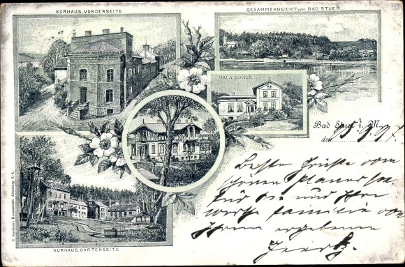 Chromo-Litho Stuer in Mecklenburg, Kurhaus, Gartenseite, Villa Bardey, Villa Suerssen