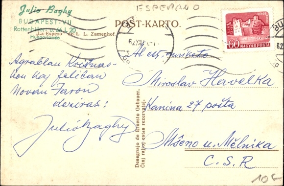 Artist Postcard Zamenhof, LL, La Espero, Esperanto