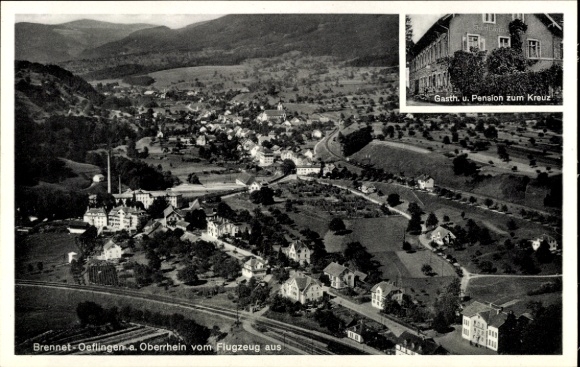 Postcard Öflingen Wehr in Baden Württemberg, aerial photograph, guesthouse and pension zum Kreuz, owner Thomann