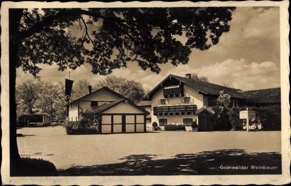Postcard Grünwald near Munich, Gaststätte Grünwalder Weinbauer