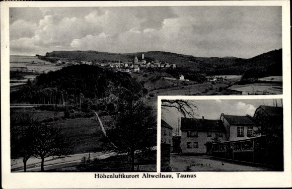 Ak Altweilnau Weilrod im Taunus, panorama, herberg en pension Zum Löwen