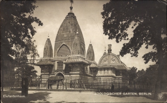 Postcard Berlin Tiergarten, Elephant House, Zoo
