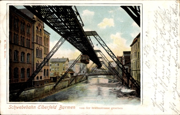 Postcard Elberfeld Barmen Wuppertal, suspension railway, view from Breitestraße
