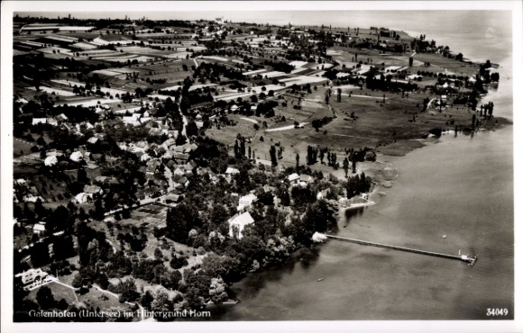 Postcard Gaienhofen on Lake Constance, in the background Horn, aerial photograph