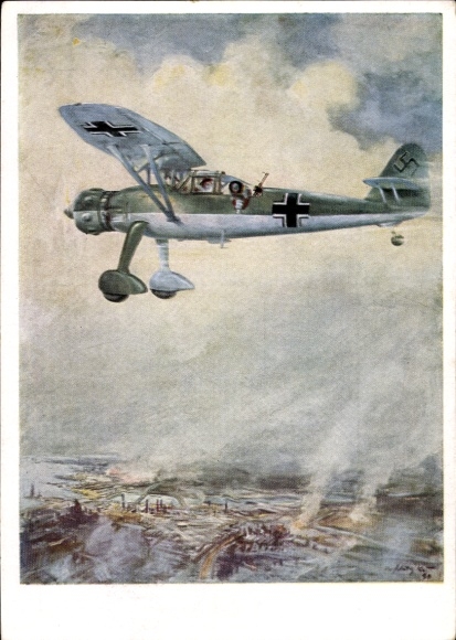 Artist Postcard Matejko, Theo, Close Reconnaissance Henschel Hs 126, Luftwaffe