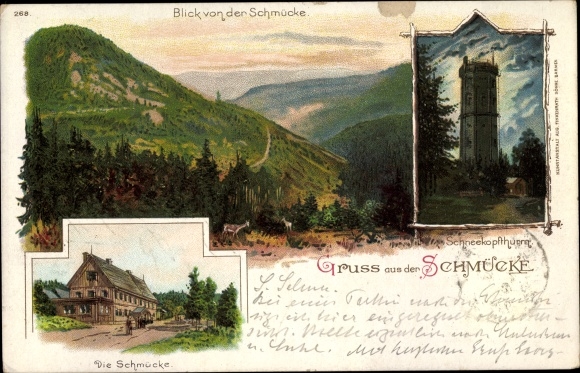 Chromo-Litho Gehlberg in Thuringia, Schmücke, Schneekopfturm