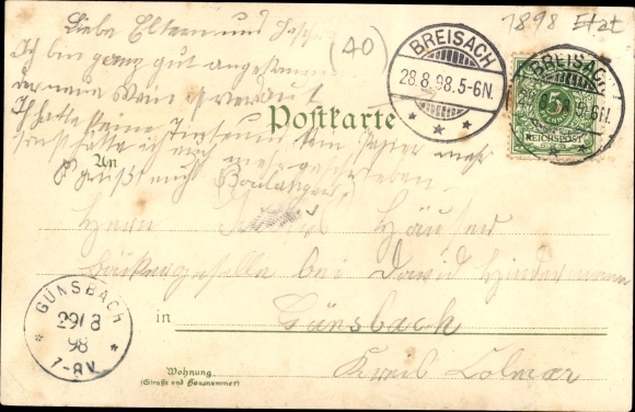 Chromo-Litho Breisach on the Upper Rhine district of Breisgau, Upper Black Forest, Tulla Tower, river section, city views
