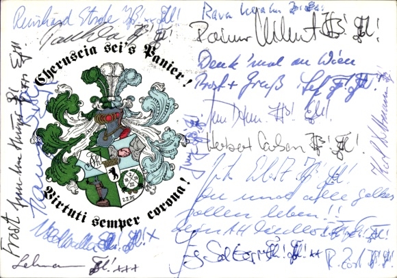 Studentika Postcard Berlin, Corps Cheruscia in the WSC, Corps House Ringstraße 89, coat of arms