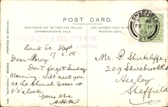 Artist Postcard Red Devil writes with pen, From one to another