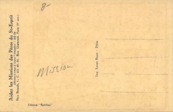 Artist Postcard Briault, M., French Congo, Missions des Pères du Saint Esprit, missionary