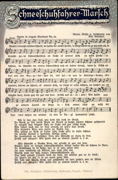 Song Postcard Günther, Anton, Erzgebirge dialect 54, snowshoe march