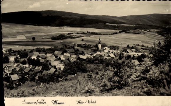 Postcard Meura in the Thuringian Forest, town view, church