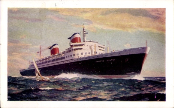 Kunstenaar Briefkaart Stoomschip SS Verenigde Staten, USL