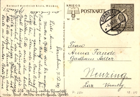 Postwaardestukkunstenaar Ak Klein, Gottfried, Danzig is Duits, WHW