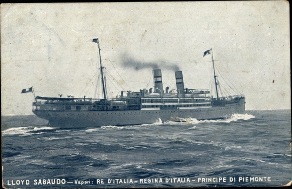 Postcard steamer Regina d'Italia, Lloyd Sabaudo