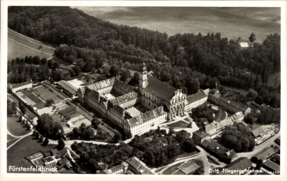 Postcard Fürstenfeldbruck in Upper Bavaria, Fürstenfeld Monastery, aerial photograph