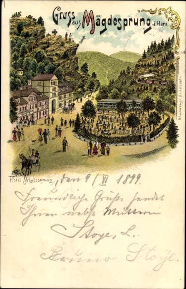Litho Mägdesprung Harzgerode am Harz, Hotel, Teilansicht