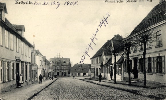 Postcard Kröpelin in Mecklenburg, Wismarsche Straße with post office