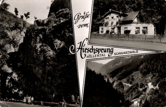 Postcard Buchenbach in the Black Forest, Hirschsprung in the Höllental, Panorama, Gasthaus Zum Hirschsprung
