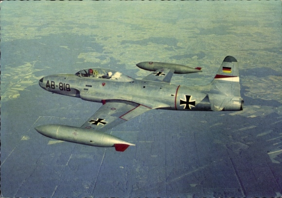 Postcard German Bundeswehr, jet trainer Lockheed T 33, AB-819
